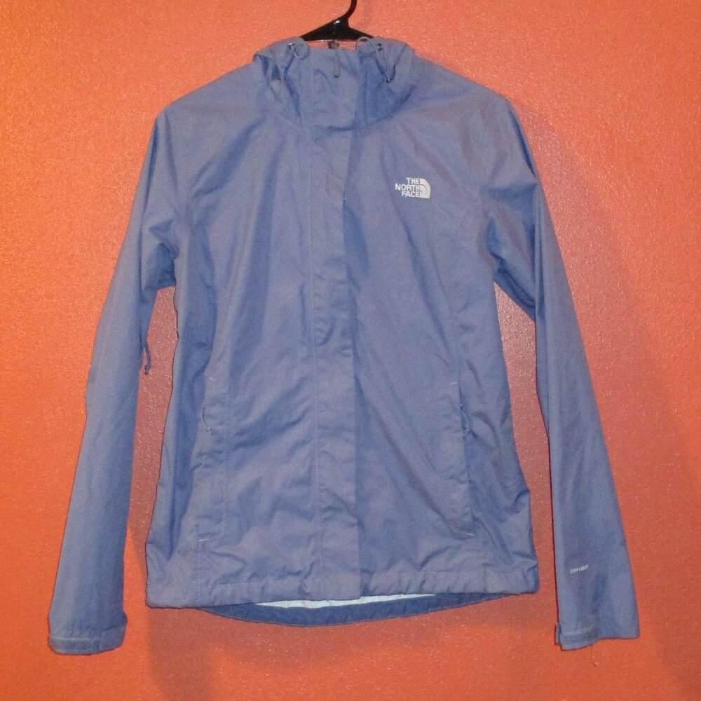 North Face Rain Jacket Woman Small Petite Purple White Full Zip Outdoors Jacket